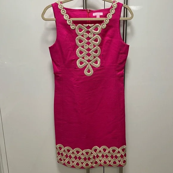 Lilly Pulitzer | Dresses | Lilly Pulitzer Pink Adelson Shift Gold Lace Casual  Dress Size 4 | Poshmark